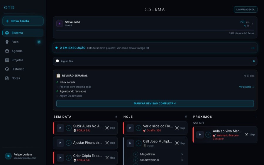 GTD Express — tela de hoje